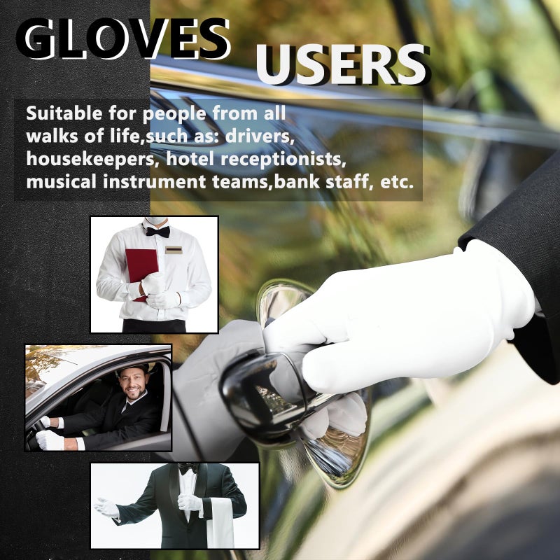 Zealor 12 Pairs White Cotton Gloves Soft Cloth Dust Hand Gloves Work for Men Women Art Crafting Handling, Eczema, BBQ, Coin Jewelry Watch Inspection, Dry Hands Sleeping, Archival, Large - Image 5